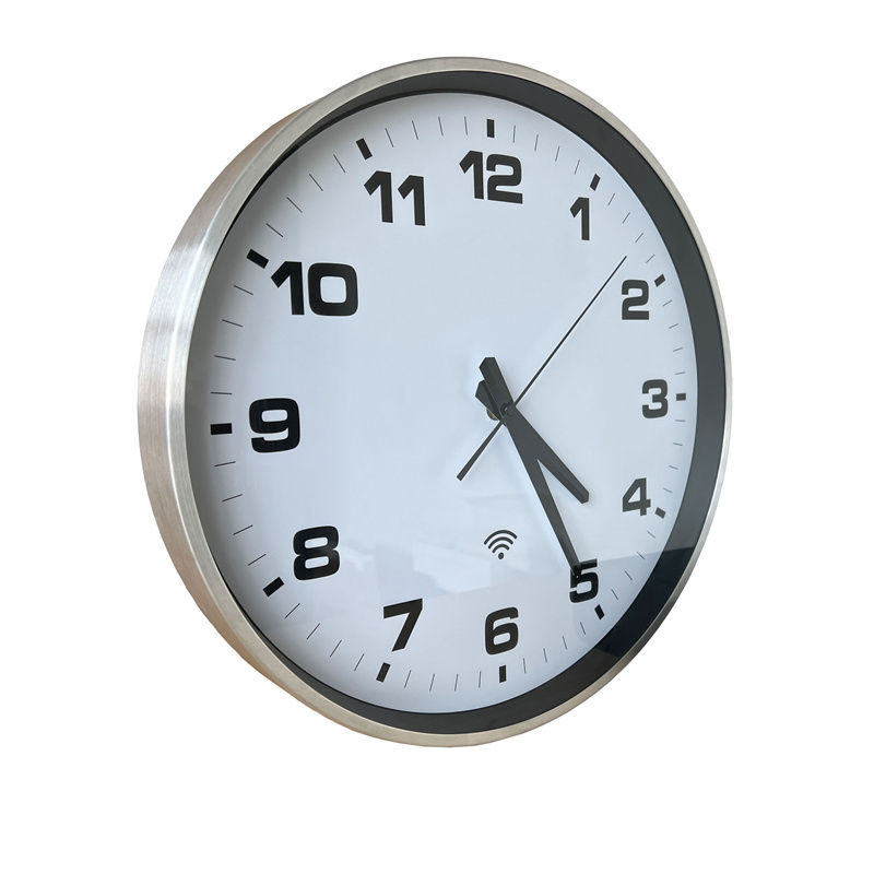 Grande orologio analogico da parete rotondo in alluminio argentato da 15 pollici con NTP e WiFi, orologio abilitato al WiFi